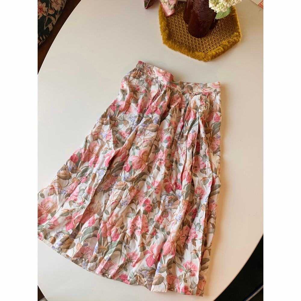 Vintage pink floral midi skirt- size S